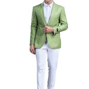 Green Linen Peak Lapel Men's Jacket